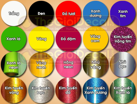 Bảng màu decal nhiệt của Thế Giới Decal